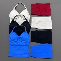 2 Pieces Yoga Gym Set Women Backless Halter Tops Low Waist Seamless Shorts Gym Suit Fitness Tight Hip Raising Gym Shorts Set