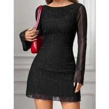 Damenkleider Neue Herbst Schwarz Sexy Rückenfrei Durchsichtige Minikleider Streetwear Fashion Lange Ärmel Elegantes Club Partykleid