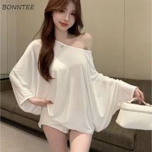 T-Shirts mit Fledermausärmeln für Damen, solide, leicht durchsichtig, locker, schick, trendig, Sommer, klassisch, vorherrschend, All-Match, minimalistischer Stil