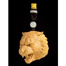 Wooden Animal Tiger Head Decor Hang Up Statue-Solid Wood Art Carving Keychain  High Quality Home Ornament Collection Gift