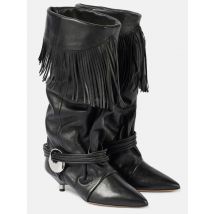 European and American Women's New Pointed Pleated 5cm Thin Heel Fringed Calf Boots, Knight Boots, Plus Size Mid Length Boots