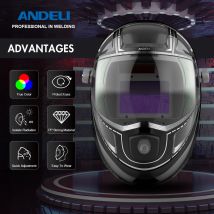 ANDELI Schweißmaske mit großer Sicht, True Color 4-Lichtbogensensor, automatischer Verdunkelung, Schweißhelm 1/1/1/2 für WIG MIG ARC Schleifen, Plasma