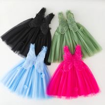 Vestito da bambina in tulle con farfalle, abito a rete con bretelle, vestito da principessa con ali 3D, adorabile vestito da fata per bambina, vestito da compleanno.