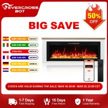 HOMAVO Chimenea eléctrica de 50" con mueble, calefacción 1000/2000W, efecto de llama 3D, control remoto y por aplicación