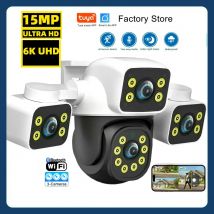 Tuya Smart 15MP Telecamera IP a tre obiettivi Tre schermi Sicurezza Monitoraggio automatico Allarme wireless WIFI CCTV Telecamera di sorveglianza esterna