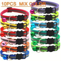 Confezione da 10 collari riflettenti staccabili per gatti con campanelli e orecchie rotonde, materiale in poliammide resistente, set di collari di sicurezza regolabili per animali domestici con