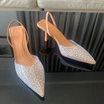 2024 Moda Estate Donna Tacchi alti Decorazione di perle Slingback Donna Décolleté Punta a punta Sandali con tacco alto Scarpe da donna eleganti