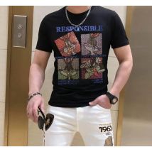 Diamant Cartoon Plein ali marke Sommer männer Tops männliche marke Casual Mode Strass T-shirt