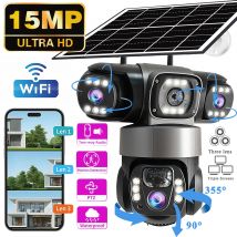 V380PRO 3 lenti WiFi Telecamera solare HD 15MP 360 CCTV impermeabile esterno Visione notturna Telecamera audio bidirezionale Telecamera IP di tracciamento mobile