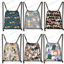Zaino per gatti con cani cartoni animati Kawaii Borse con coulisse da donna Borsa a tracolla in tela per borse da viaggio per ragazze Zaino Porta scarpe