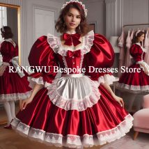 Rotes Dienstmädchen-Abendkleid aus PVC, kurzes Gothic-Punk-Abschlussballkleid, 2025, Cosplay, Lolita, Heimkehr, Cocktail, individuell gestaltet
