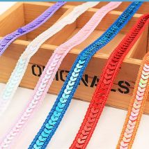 YACKALASI 25 Yds Baby Pink Sequined Lace Band Cosplay Crochet Embroidered Appliques Colored Clothing Braid Ribbon 12mm wide