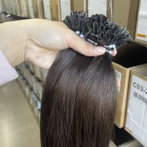Keratin U Tip Haarverlängerungen Echthaar Dunkelstes Braun 2 #   12“-20 Zoll 50-strängige Nagelverlängerungsspitzen aus echtem Echthaar, vorgebundenes Haar