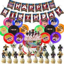 ROBLOX Birthday Party Decoration Pull Flag Banner Balloon Cake Topper Set Party Supplies Girls Kids Boys Favor baby shower game