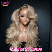 Ombre Blonde 13X4 Transparent Lace Front Human Hair Wig Brown Root Body Wave Ash Blonde 5X5 Closure Wig Pre Plucked