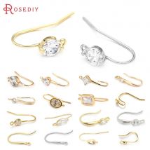 18K Gold Farbe Messing mit rundem Rechteck Herz Oval Tropfenform Zirkon Ohrringe Haken Diy Schmuck Ohrringe Zubehör für Frauen