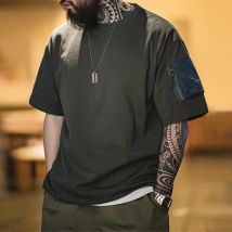 Maden Retro Ma1 Tasche gerippt Rundhals ausschnitt Kurzarm T-Shirt aus reiner Baumwolle Modestil lose Silhouette für Herren Sommer Tops