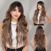 NAMM Lange lockige hellbraune Perücken für Frauen, tägliche Party, synthetische dunkle Rose, Farbverlauf, beige Perücke, Lolita, hitzebeständige Faserperücken