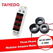 Drei-Phasen-Amperemeter mit DIN-Schienenmontage, AC 80–500 V, 100 A, Mini-modulares Amperemeter, Messgerät, Anzeige, LED-Digitalanzeige-Detektor