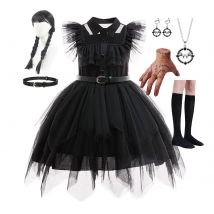Season 2 Wed. Role Play Costume Halloween Cosplay Apparel Wensday Black Ball Gown with Belt Girl 2025 Popular Prom Dancing Frock
