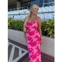 Elegant Flower Pink Embroidery Long Dress Luxury Women's Lace Up Sleeveless Maxi Dresses Evening Party Beach Holiday Outfits New