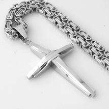 Modeschmuck Neue Design Glatte Kreuz Anhänger Halskette Herren Kette Edelstahl Byzantinischen Link Schwarz Gold Silber Farbe