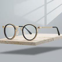 KAMMPT Retro-Rundbrille mit blauem Licht blockierendem Herren-Chic-Metall-Punk-Rahmen, Damenmode, ultraleichte Brille für die Dekoration