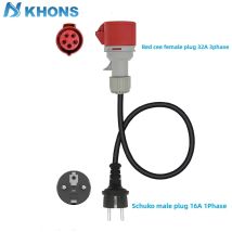 Khons EV Tragbares Ladegerät Schuko-Stecker auf CEE Roter Stromanschluss Adapter für 32A 3-Phasen 22KW