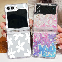 Klare Handyhülle für Samsung Galaxy Z Flip6 Flip5 Flip4 Flip3 Blumenmuster, faltbar, harte PC-Rückseite für Samsung Z Flip 5 4