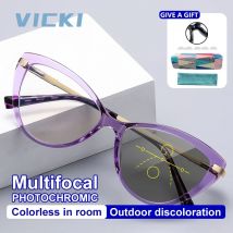 Vicki photo chrome progressive Multi-Fokus-Lesebrille Frauen Katzenauge Farbänderung uv400 Hyperopie verschreibung pflicht ige Brillen