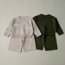 Miniainis Frühling Herbst neue Mädchen Pullover Pullover Top gestrickte Mittel hose 2 Stück Anzug Jungen Kleidung Set Kind Baumwolle Kleidung