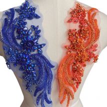 Mehrfarbige handgenähte Glasbohrer-Spiegelblumen, funkelnde Strass-Blumenbündchen, Schultern, Hochzeitskleid, DIY-Patch RS4172
