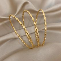 1pc/3pcs Gold Plated Stainless Steel Bangle Bracelet for Women Simple Shiny Twisted Geometric Slim Bracelets Waterproof Jewelry