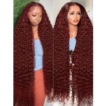 Reddish Brown HD Lace Frontal Human Hair Wig 250 Density Colored Curly Wigs 13x6 Transparent Lace Water Deep Wave Frontal Wig