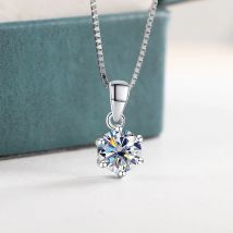 JoyceJelly 1 Ct Real Moissanites Pendant Necklace For Women Royal Blue Color Moissanite 925 Sterling Silver Wedding Fine Jewelry