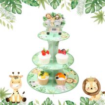1set 3Tier Cartoon Dschungel Wilde Tiere Safari Party Kuchen Display-ständer Geburtstag Cupcake Rack Halter Baby Dusche Kuchen tablett Dekor