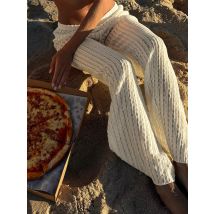Y2K Ästhetische Strandmode-Hose für Damen, ausgehöhlte Strickhose, niedrige Leibhöhe, lockeres gerades Bein, Urlaub, lässige weiße Sommerhose