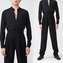Latin Dance Pants Männer Design hohe Taille lose schwarze Latin Hose Erwachsenen Cha Cha Ballsaal