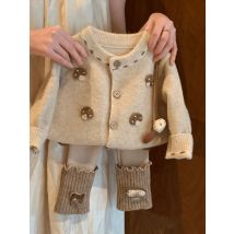 Kid Babys Girl Autumn 2PCS Clothes Set Mushroom Jacquard Toddler Girl Sweater Cardigan Suit Bear Spliced Knitted Leggings Outfit