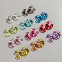 Mode Acryl Transparent Bunte C-Form Chunky Ohrringe für Frauen Klare Geometrische Einfache C Kreis Ohrringe 2024 Schmuck