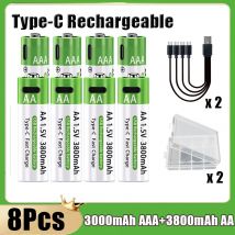 Nueva Batería de Iones de Litio de Carga Rápida de 3800 mAh AA + 3000 mAh AAA Tipo-C Recargable para Control Remoto, Ratón, Juguetes