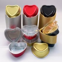 20pcs Heart-Shaped Aluminum Foil Cake Cups with Lids,Heat Resistant Baking Cups,Pudding Cupcake Cup,Perfect for Valentine's Day