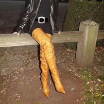 Braune Overknee-Stiefel mit hohem Reißverschluss, spitzer Zehenbereich, klobiger Absatz, modisch, sexy, kühl, Winter, große Größe 2025, Damenschuhe, Zapatillas Mujer