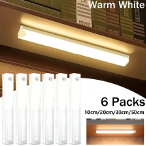 6 Stück LED-Schrankleuchte mit Bewegungsmelder, kabellos, wiederaufladbar, ideal für Schrank, Küche, Kleiderschrank, Treppen, Flur-Nachtlicht
