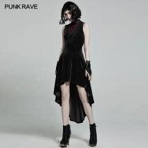 PUNK RAVE Abito da donna gotico splendido retrò con orlo irregolare senza maniche Party Club Velluto Stageper Formance Costume Abiti