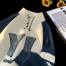 Koreanisches Spleißen kollidieren Sweatshirt neue stehende Kragen Unisex Sweatshirts Brief Blase drucken lässig lose Sweatshirt Pullover