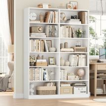 Getone Scaffale per libri alto in legno per soggiorno Scaffale con 12 scomparti per studio home office 120x30x188,7 cm bianco/nero/rovere