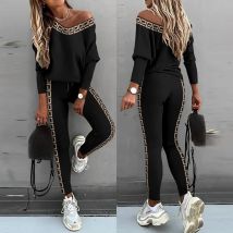 Frauen Zwei Stück Hose Sets Drucken Volle Ärmeln V-ausschnitt Tops Pullover Casual Midi Taille Lange Hosen Regelmäßige Herbst Winter