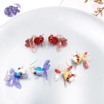 Farbverlauf-Harz-Goldfisch-Ohrringe für Frauen, einzigartiges Design, lila, rot, transparent, Fisch-Ohrhänger, Statement-Schmuck, Geschenke