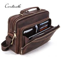 CONTACT'S Borsa a tracolla da uomo in pelle Crazy Horse Borsa a tracolla da uomo vintage Borse a tracolla da uomo di grande capacità Bolsos